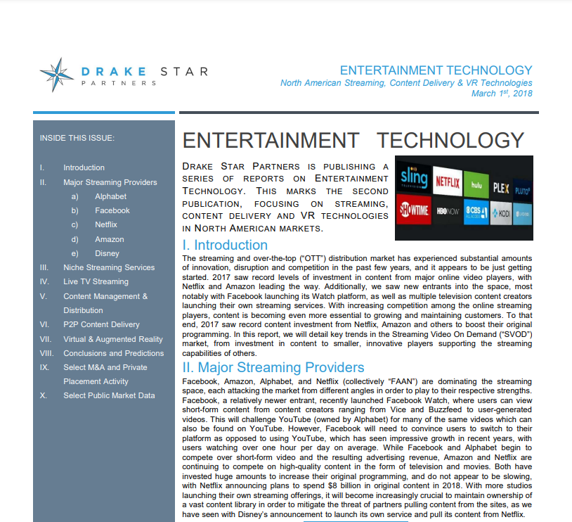2018 ENTERTAINMENT TECHN - NORTH AMERICAN STREAMING, CONTENT DELIVERY & VR TECH
